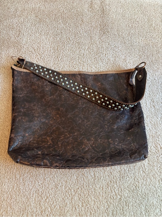 Double J Saddlery Handbags - Double J Saddlery Studded Dark Brown Leather Shoulder Bag
